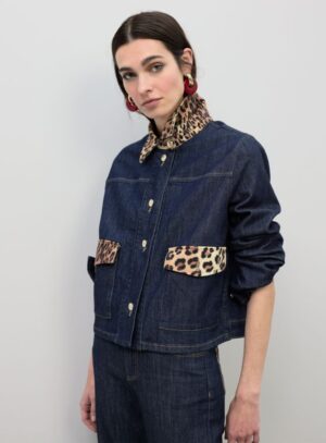 Κοντό Τζιν Jacket με leopard Details by Lola Casademunt