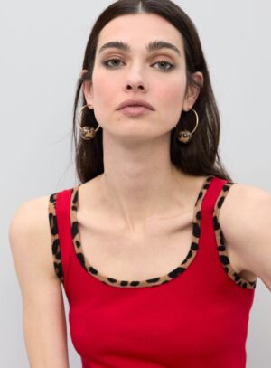 Κόκκινο tank top με animal print λεπτομέρειες