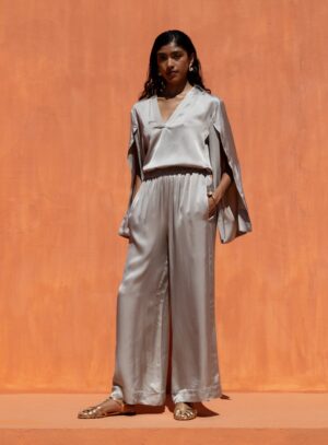 Nema Grey Σατινέ Co-Ord Set