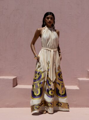 Nema εκρού halter maxi φόρεμα με print