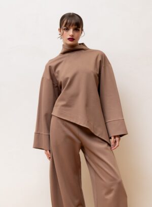 NEMA Caramel Ασύμμετρο Σετ με Wide Leg Παντελόνι
